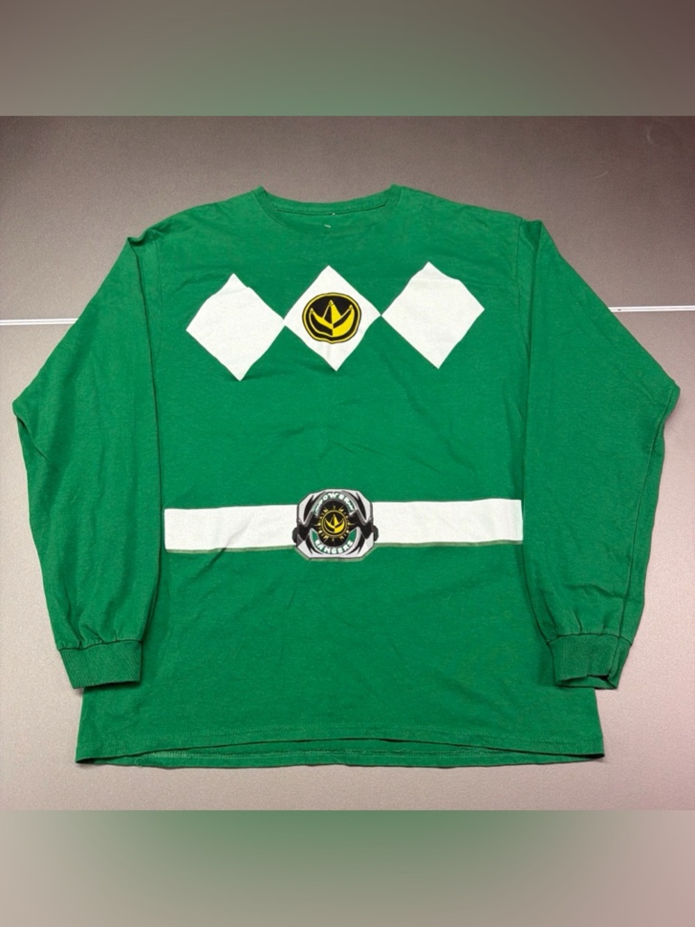 Mens Mighty Morphin Power Rangers Green‎ Ranger Long Sleeve T-shirt Large